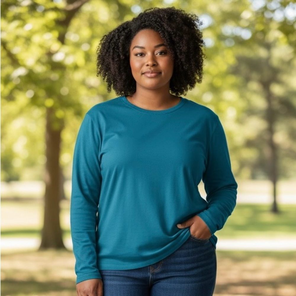 The Talbots Tee Teal Long Sleeve Crew Neck SZ Lg Petite Base Layer Classic Fit